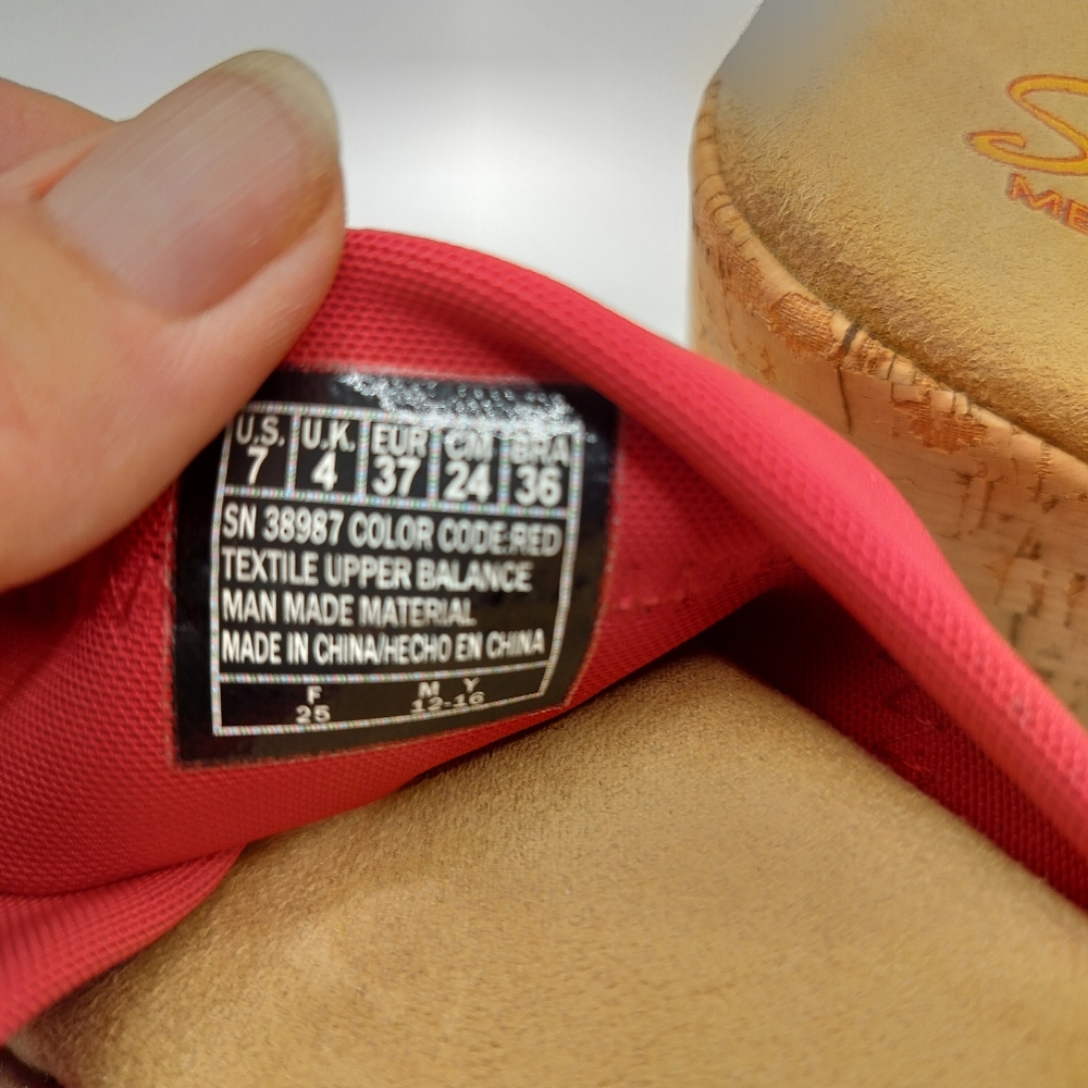 2/$30 Skechers Red Tan Wedge Cross Strap Slip On Sandals Womens‎ Size 7 Summer - Picture 10 of 13